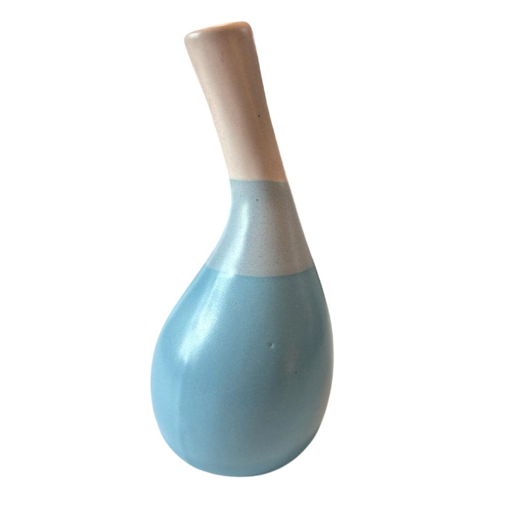 Mid-Century Modern Studio Pottery Vase Signed Priscilla Blue & White Matte Glaze